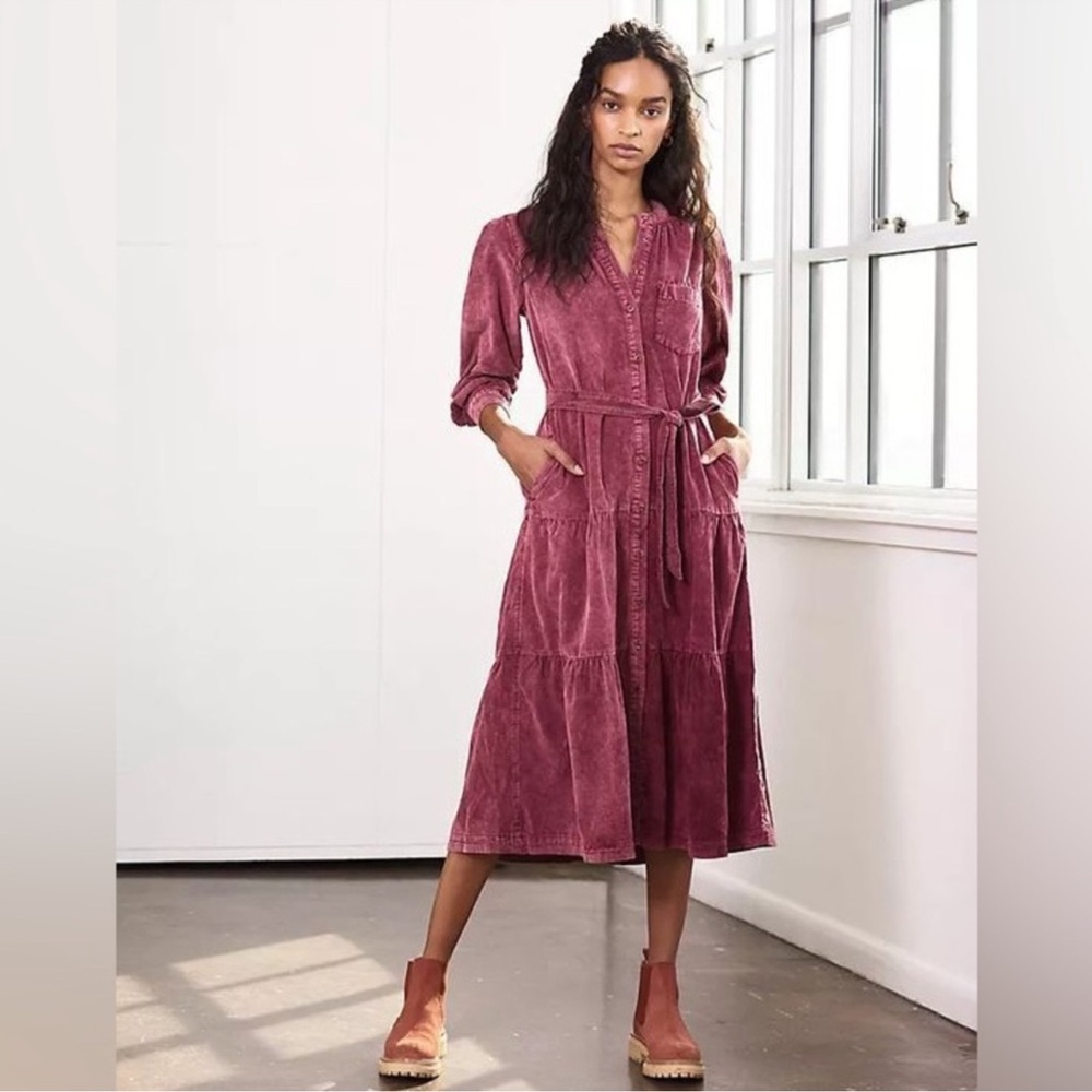 Anthropologie Pilcro Marta Tiered Corduroy Midi Dress